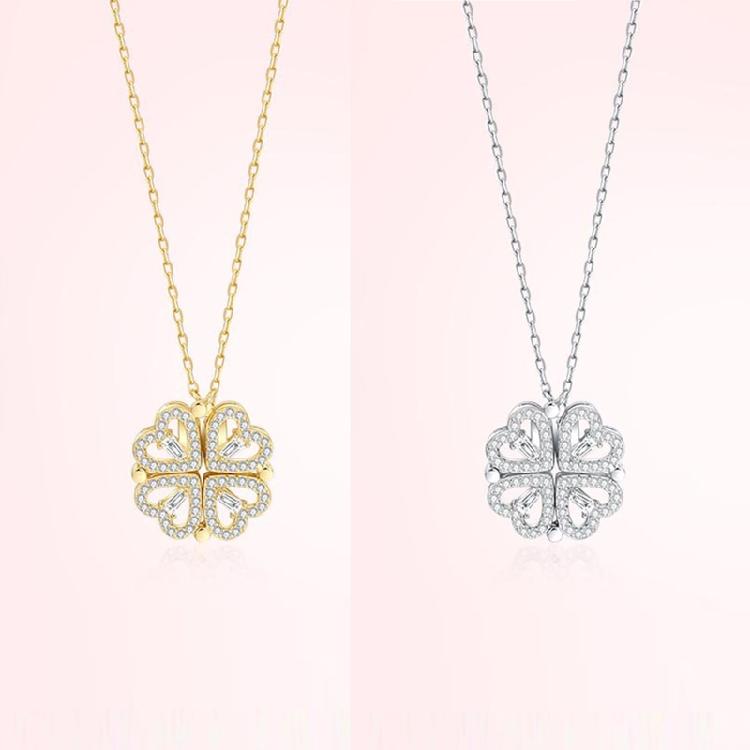 Love Necklace Hearts Lucky Four Leaf Clover Necklace Clavicle Pendant for Grils