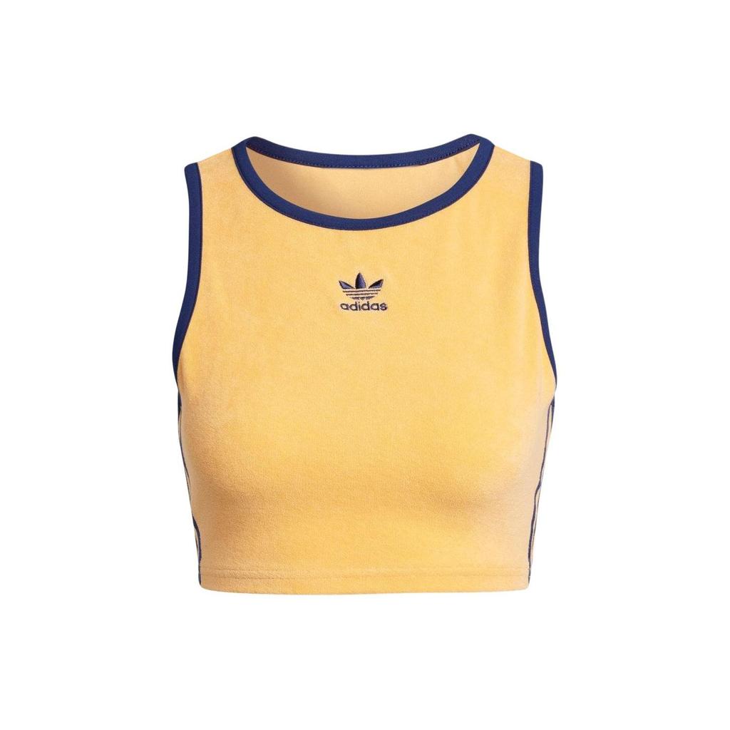 Adidas Originals Embroidered Logo Contrast Crop Top Women Tops Yellow JH0621