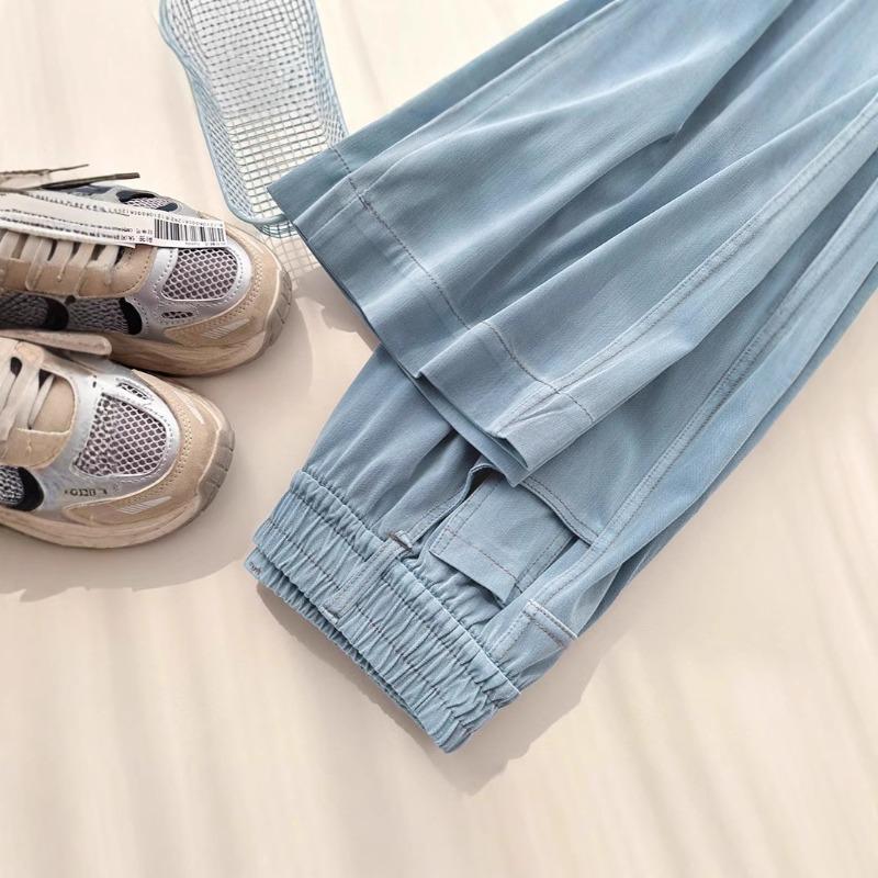 Tencel jeans women's spring and summer thin new high-waisted and thin straight wide-leg ice silk drape casual pants