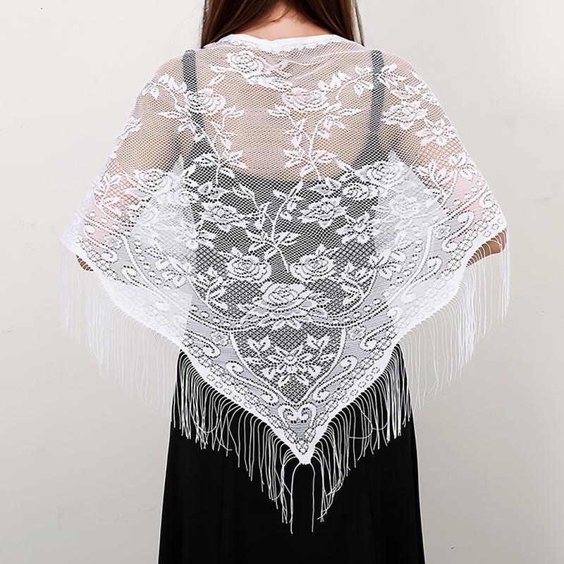 Printed Butterfly Lace Scarf Hollow Tassel Triangle Scarf Embrodiery Women Headscarf Femme Shawls Scarves Long Veil Floral Scarf