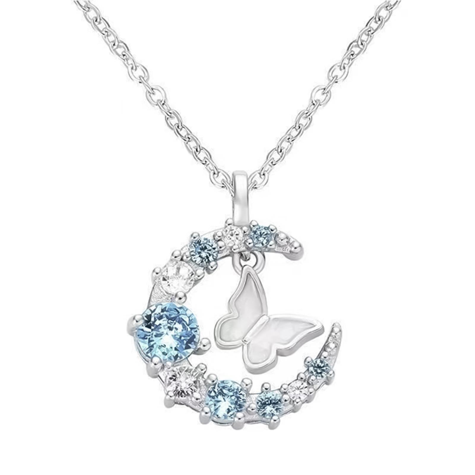 Butterfly Companion Moon Necklace Elegant Moon with Butterfly Jewelry for Girlfriend Wife Daughter