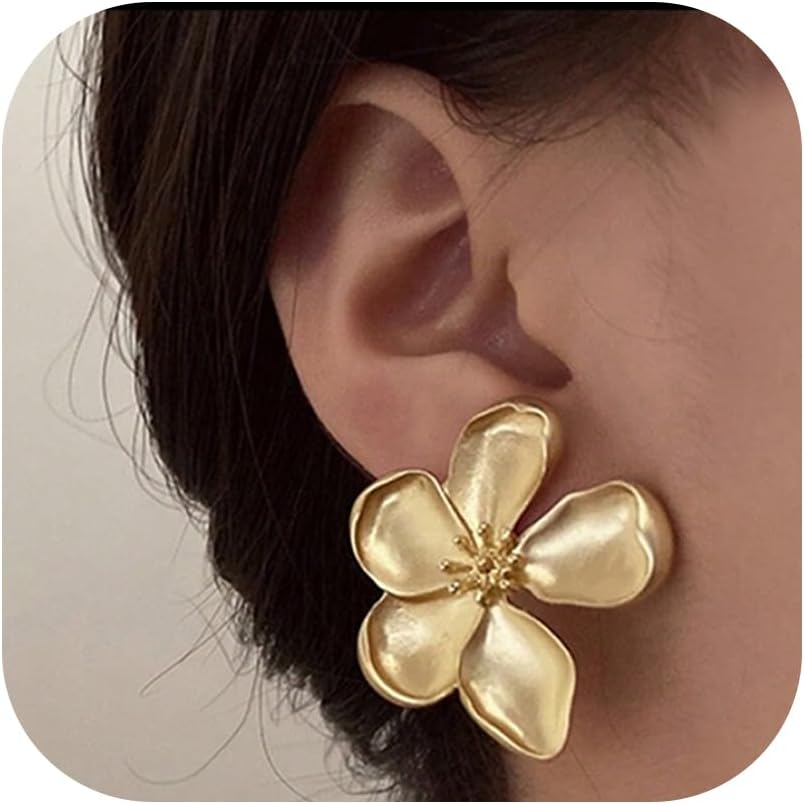 Bobisty Clip On Earrings for Women Trendy Non Piercing Flower Dangle Floral Earring 14K Gold Plated Lightweight Earrings Jewelry