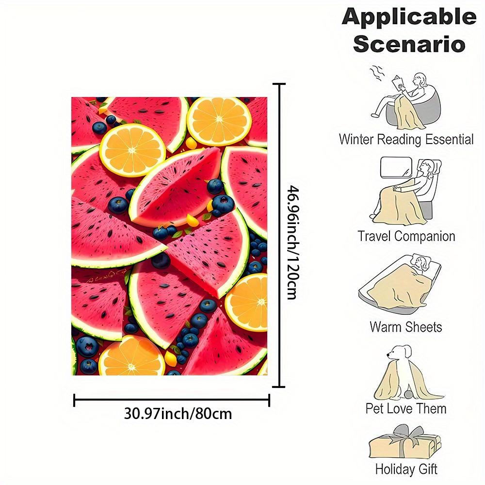 Fruit Print Flannel Throw Blanket Watermelon Orange Grape Soft All Season Couch Bed Office Gift