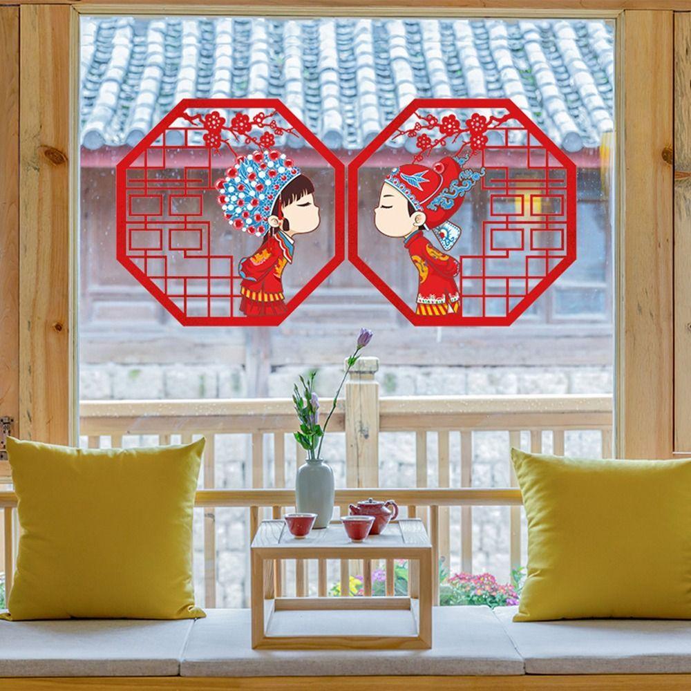 

2Pcs/lot Octagon Double Happiness Door Stickers Round Happiness Window Sticker Home Decor