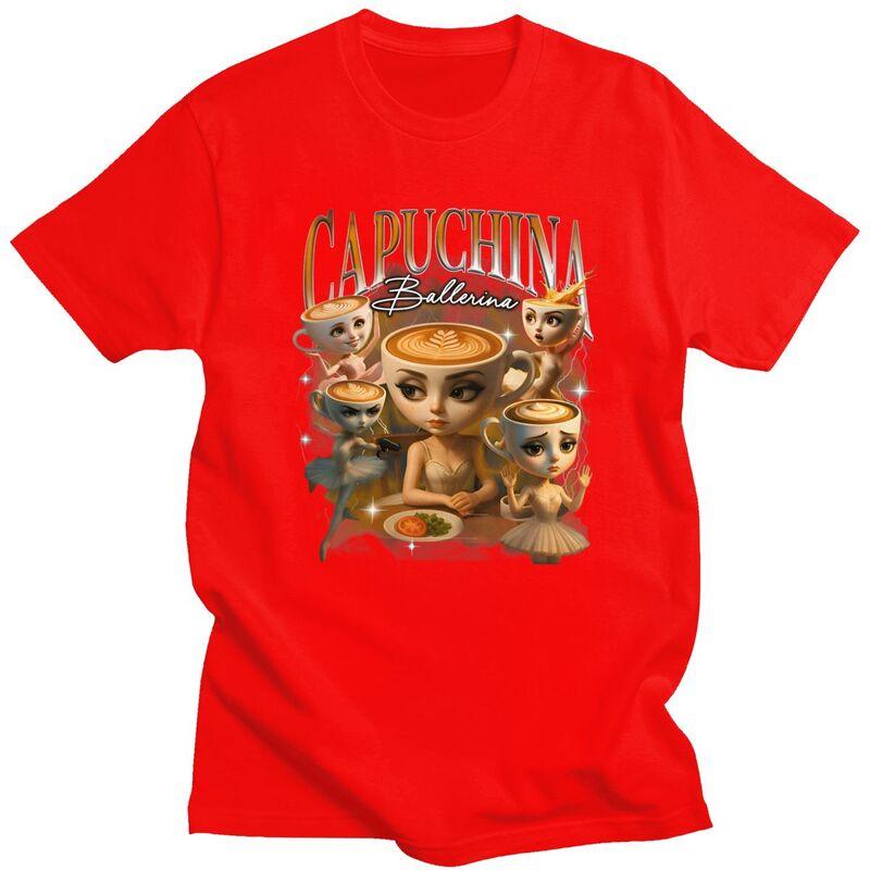 Ballerina Cappuccina Italian Brainrot Meme TShirt Pure Cotton Tee Tops Streetwear Round Neck Tshirt Casual ShortSleeve Clothes S