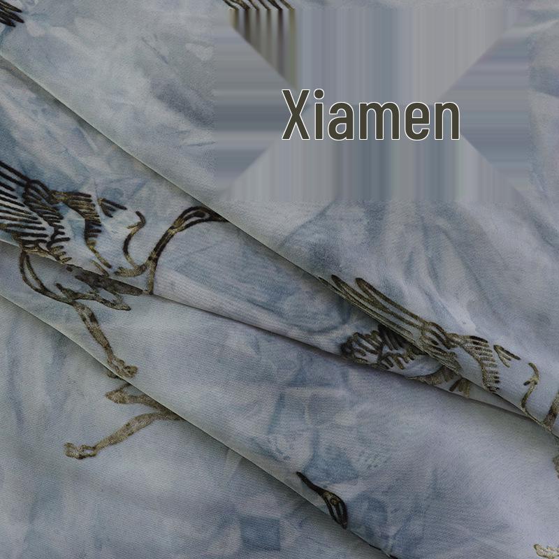 IJszijde Kraanvogel Bloemen Tie-Dye Etnische Stof voor Lente/Zomer Rokken & Danskleding