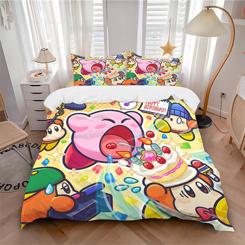 

3pcs bedding set Kirby Party Includes 1 Comforter + 2 Pillowcases, Without Pillow Inserts, Soft Comfortable,a0910239 135x200cm