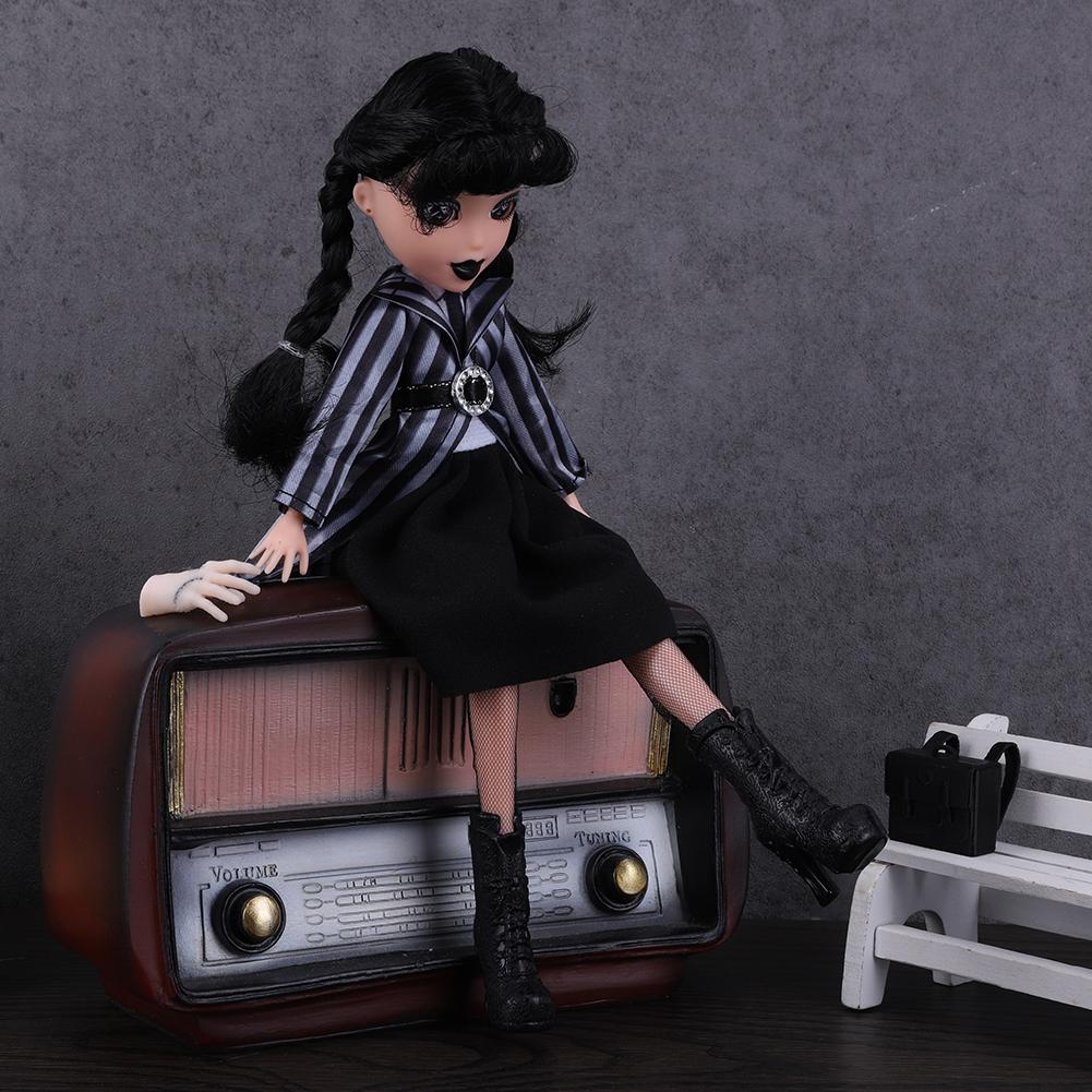 Wednesday Adams Girl Collectibles in Black Gothic Academy Uniform Movie Figurine Model Doll Ornament Halloween Decorations Gift