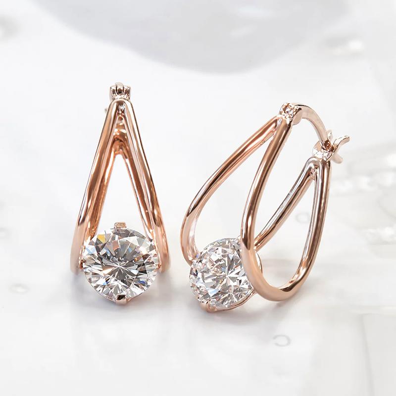 

Huitan Trendy Female Hoop Earrings with CZ Fashion Versatile 3 Metal Colors Earrings for Women Temperament Elegant Girl