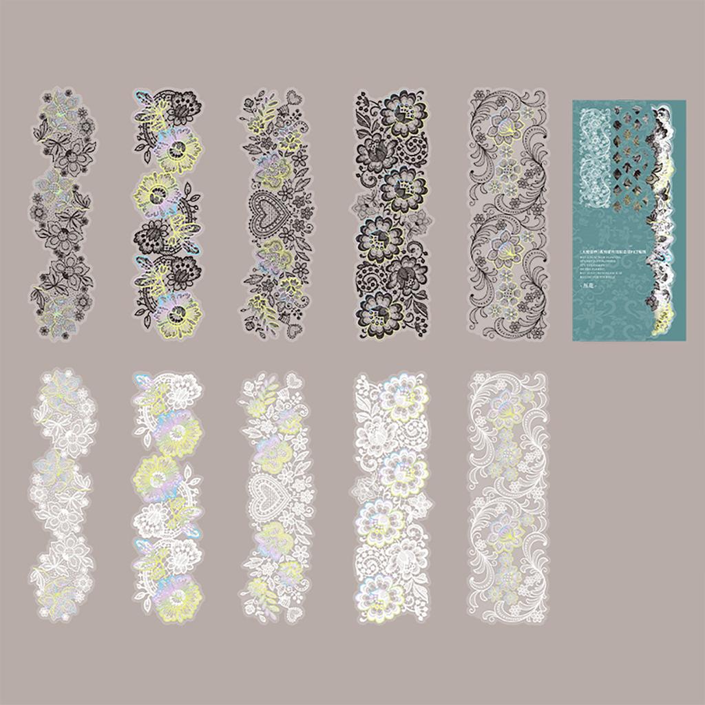 10PCS Natural Vintage Sticker Lace Aesthetic Stamping Decorative Sticker for Scrapbook Journal Album Notebook Flower