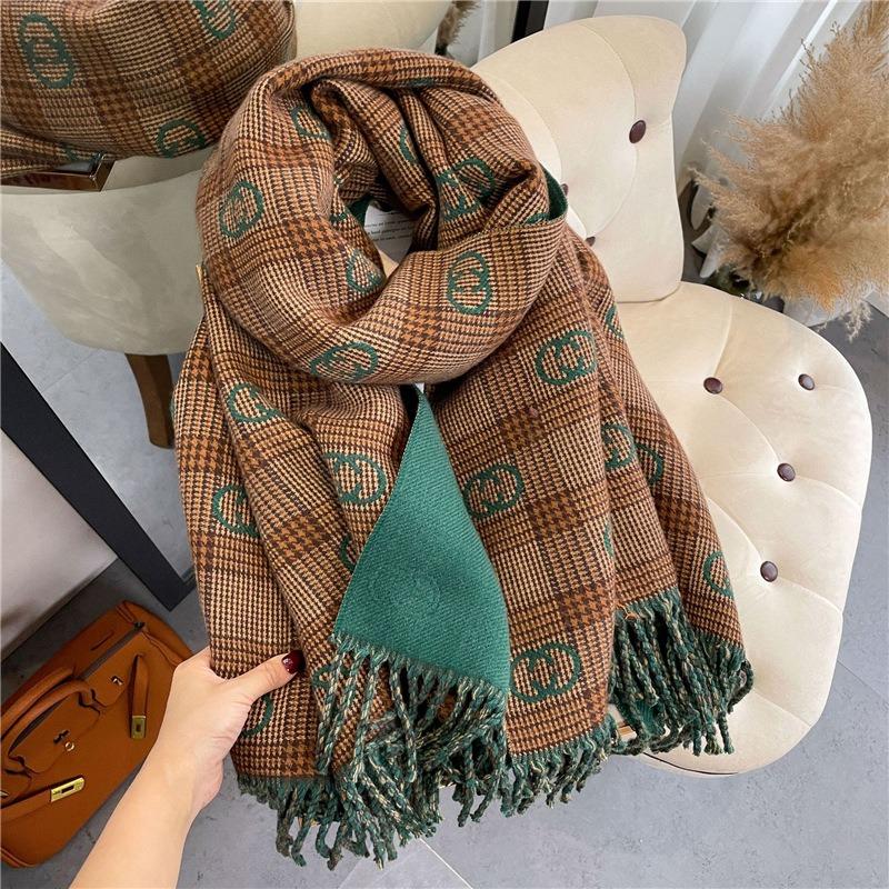 Autumn and winter new double-sided imitation cashmere letter fringed scarf women's winter warm double-sided shawl to keep out the cold shawl