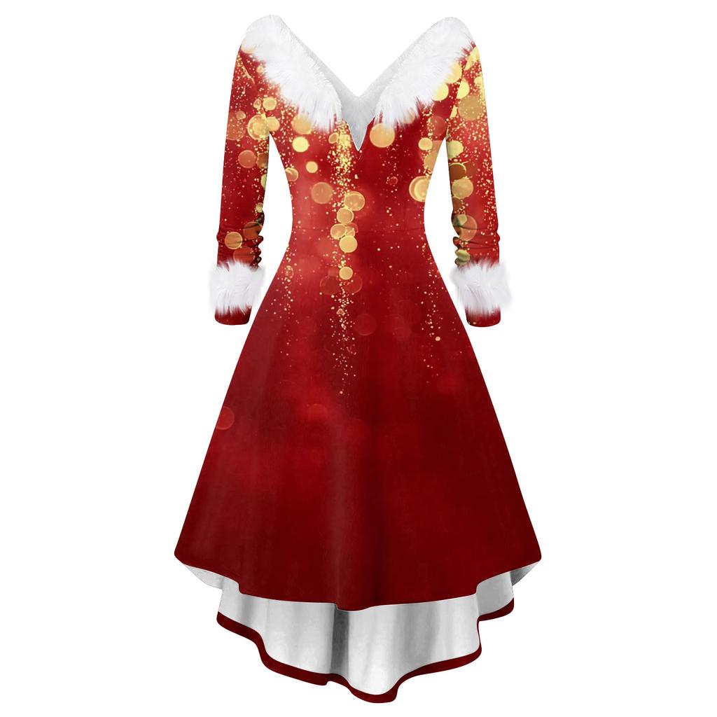 Dame Mote Casual V-hals Juleprint Langermet Kjole