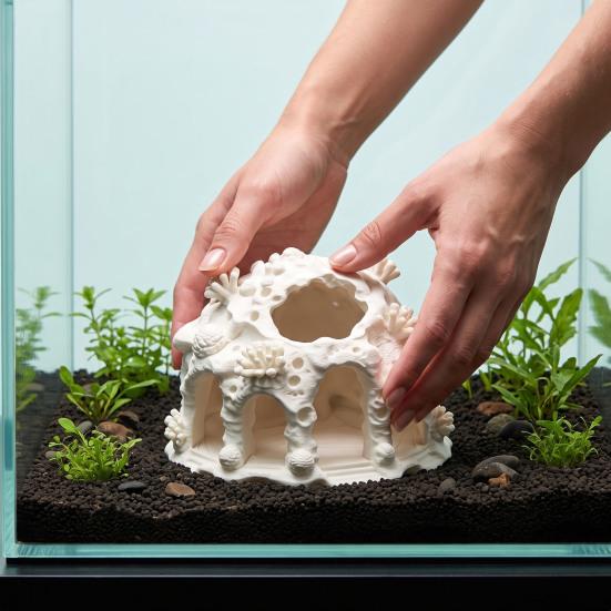 Fish Tank Shelter Coral House Landscaping Ornament, 3D Printed Reptile Hideout Shrimp Breeding Cave Cave, Durable PLA Habitat for Small And