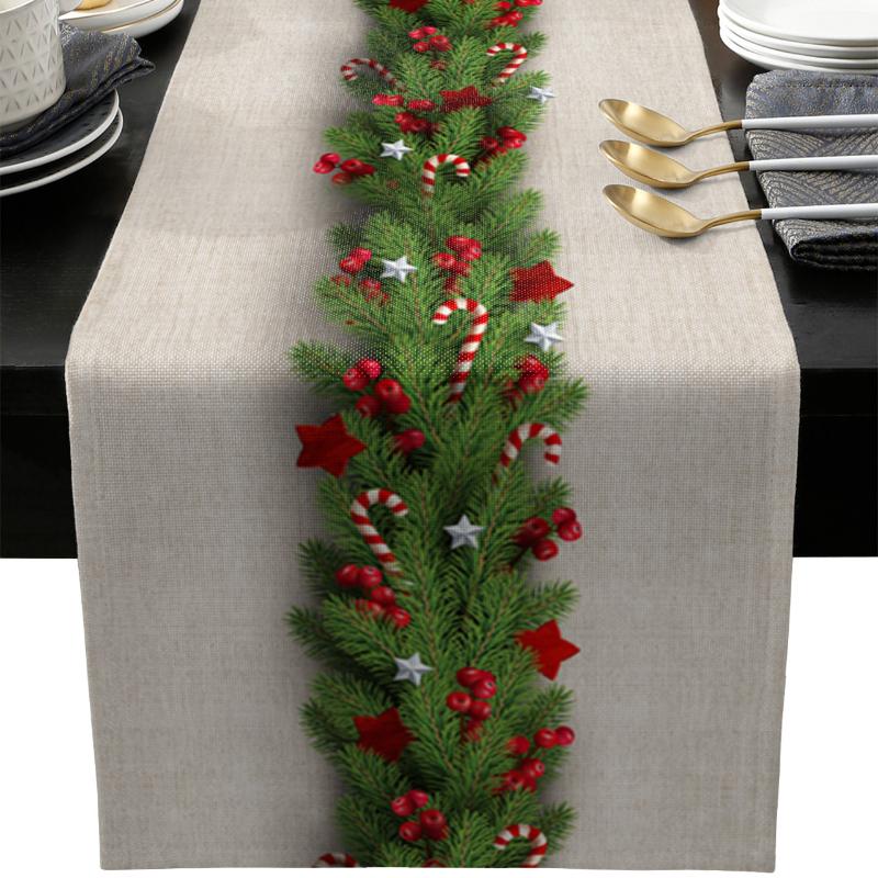 Christmas Flower Dining Table Table Banner Wedding Party Home Christmas Eve Decoration Table Cover Linen Festive Tablecloth