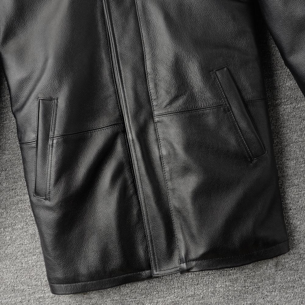 Casual Long Jacket Men Genuine Cow Leather Coat Classic Black Plus Size Jackets Men's Clothes Autumn Winter