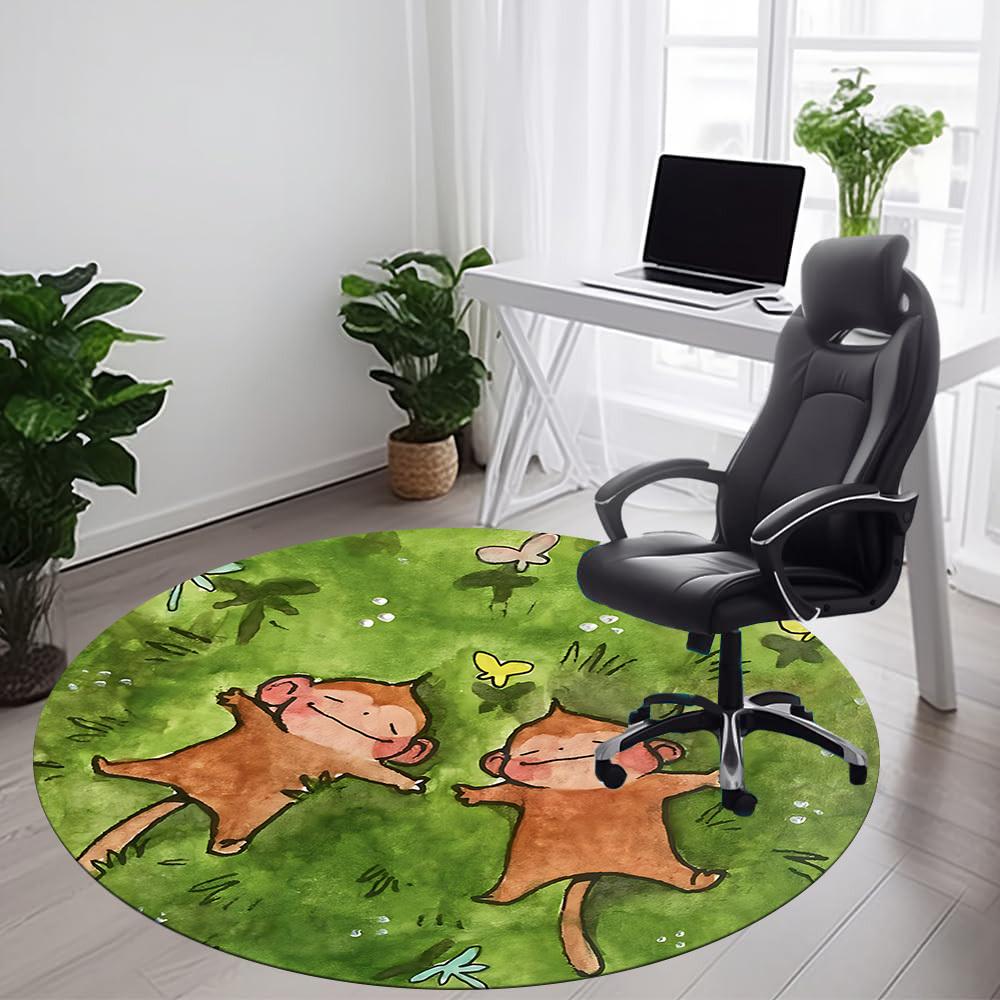1PC Monkey Grass Office Round Area Rug, Mat Suitable ForOffice, Under Office Chairs Bedroom Living Room Home Decor, Room Deco