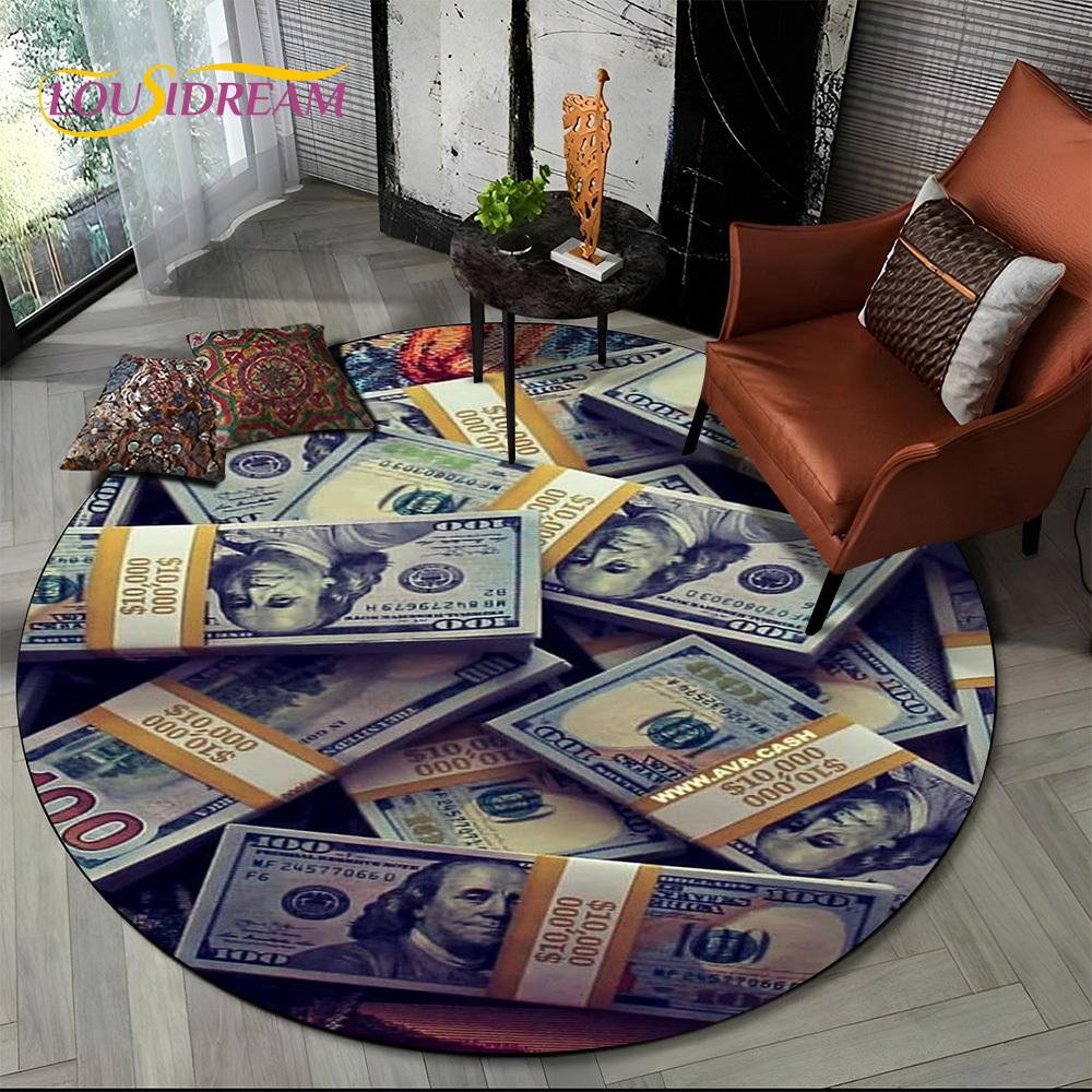 Rich Euro Dollar Money 3D Pattern Round Carpet Rug for Living Room Bedroom Child Playroom Chair Decor,Pet Area Rug Non-slip Mat