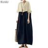 ZANZEA Women Casual Round Neck Half Sleeve Patchwork Long Dress