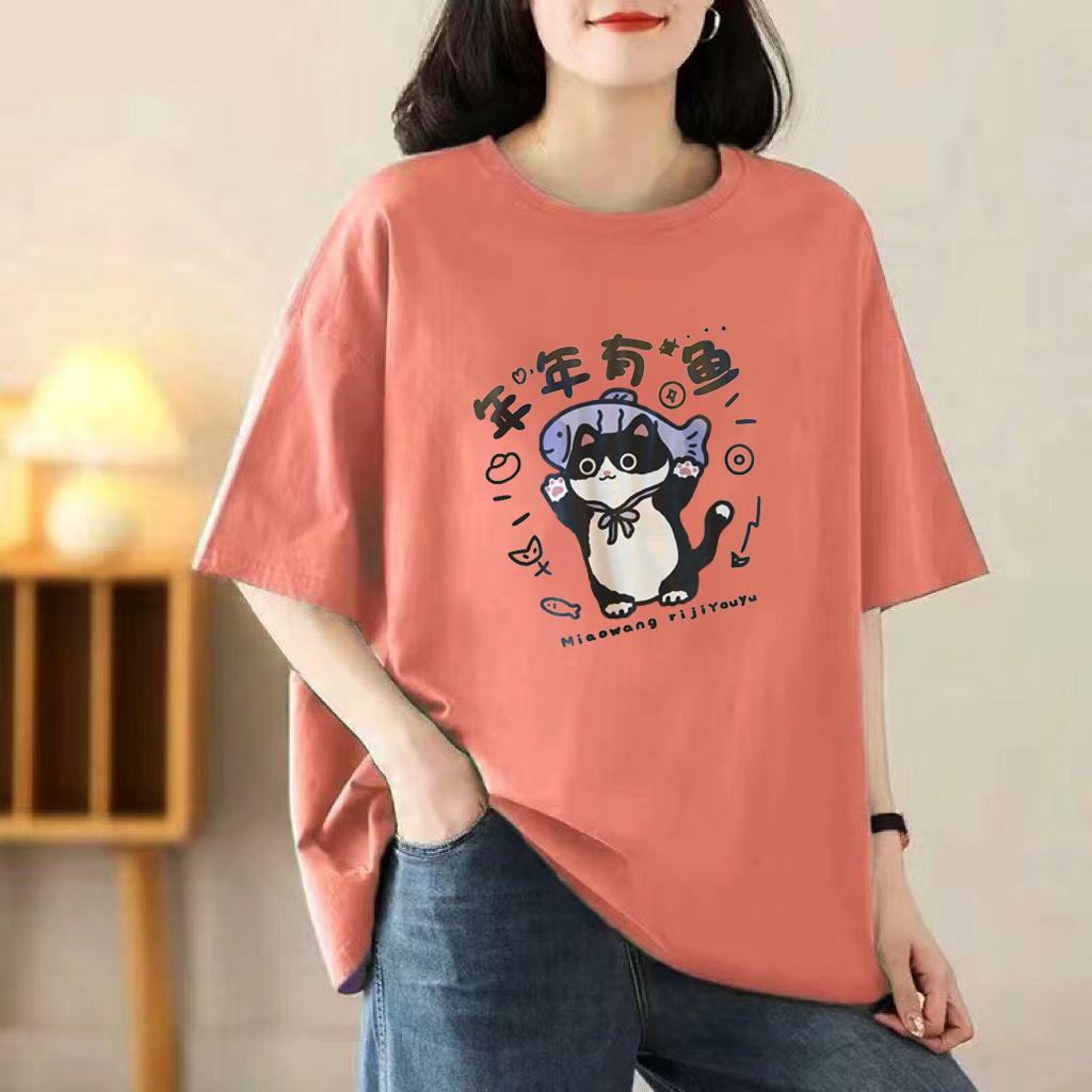 Cotton Ladies Casual Short-sleeved T-shirt Breathable Loose T-shirt Casual Tops