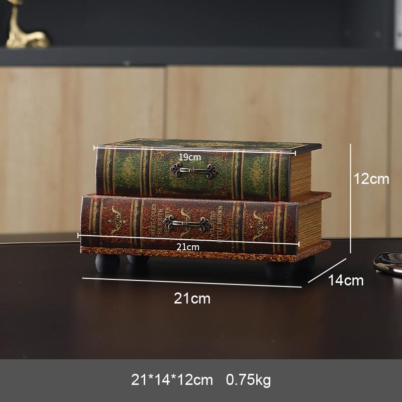 Vintage Wooden Book Shaped Storage Box Decorative Items Home Bedroom Jewelry Box Ornaments Office Study Desk Storage Accessories