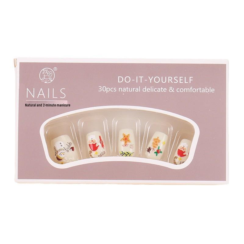 Christmas Wearable Nails: High-End Removable Short Nail Art for Students