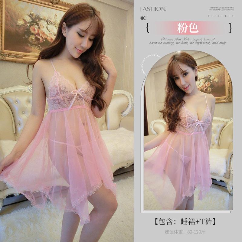 Sex underwear European and American sexy temptation suit women's transparent suspender large size lace mesh large size pajamas