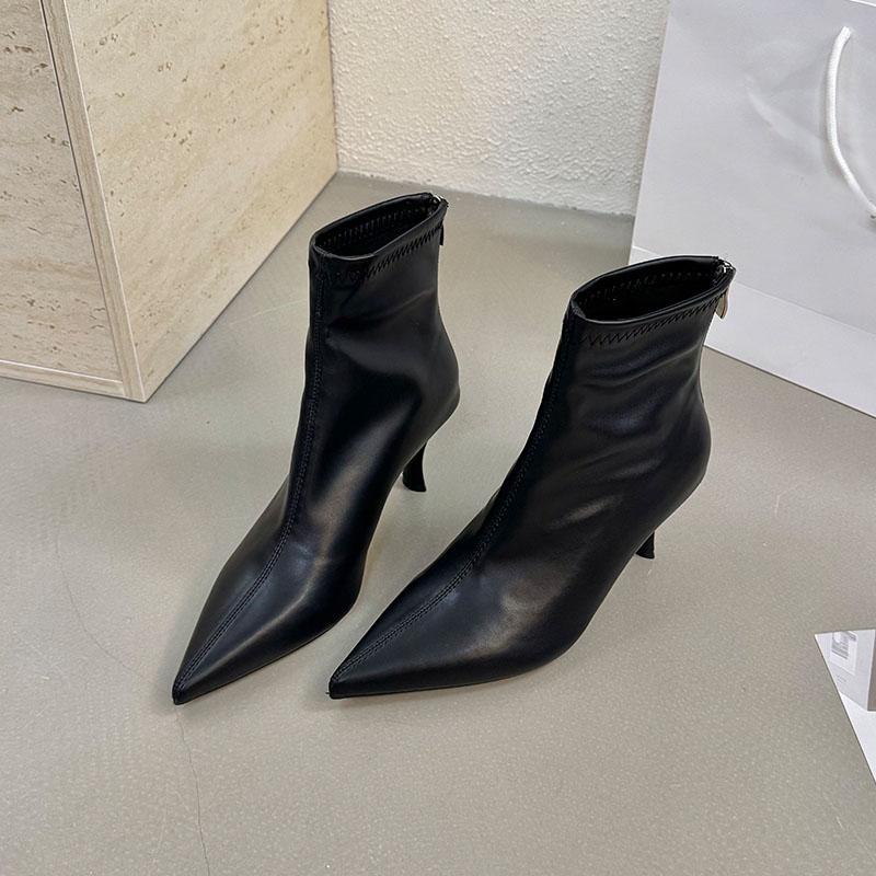 

Мода Мода Стрейч Женские Ботильоны на Каблуке Обувь Женская Молнии Обувь Острый Носок Женские Короткие Ботинки Обувь Туфли леди 35 чёрный
