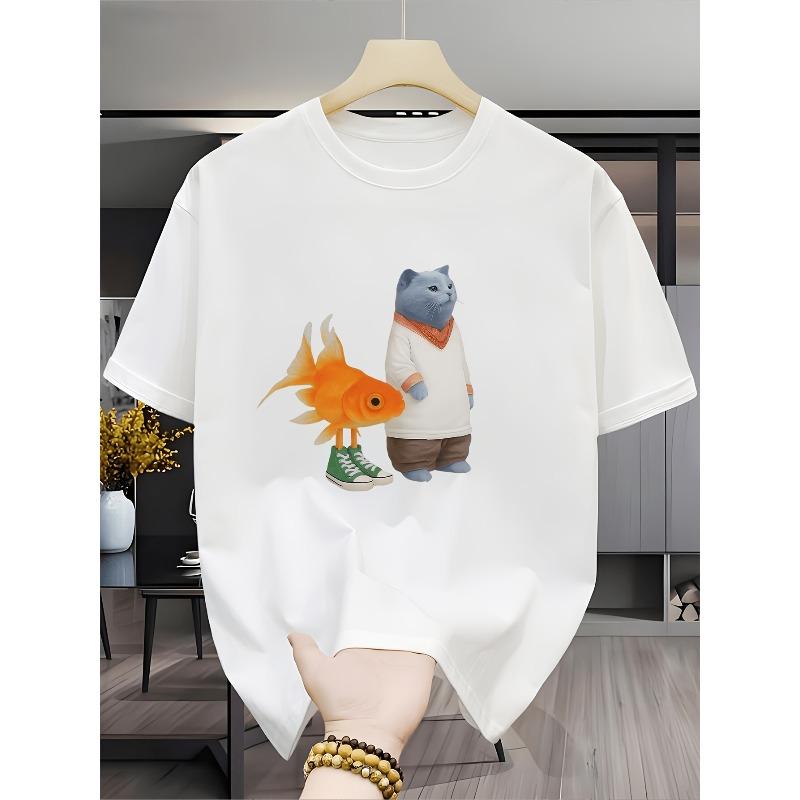 

High-Quality Cartoon Pattern Round Neck Short-Sleeve Men s T-Shirt for Spring And Summer, American Style S белый