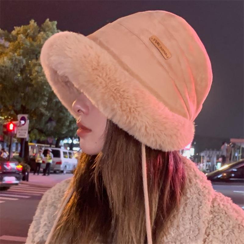Winter Versatile Plush Hat Women's Plush Ear Protector Lei Feng Hat Cute Hairball Warm Bucket Hat