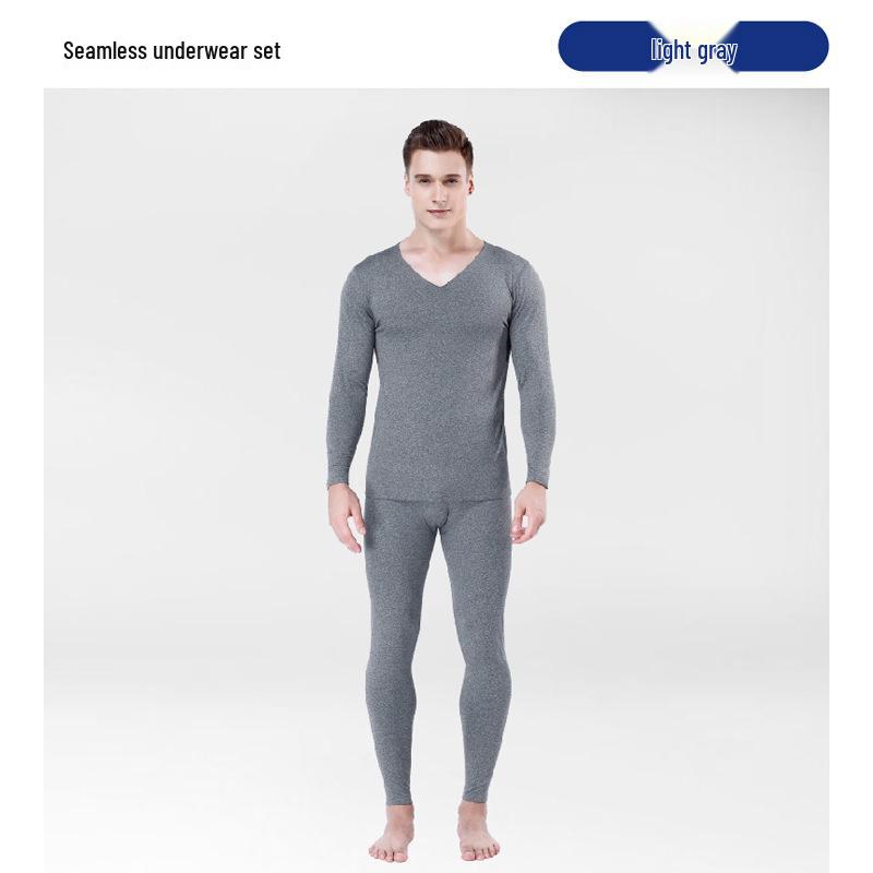 Men's Slim Fit Seamless Fleece-lined Thermal Underwear Set for Autumn