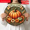 2D Flat, 1pc Aluminum Pumpkin Wreath Welcome Sign And Hanging Decor, Autumn And Thanksgiving Hanging Decoration, Suitable for Fall Harvest Greeting