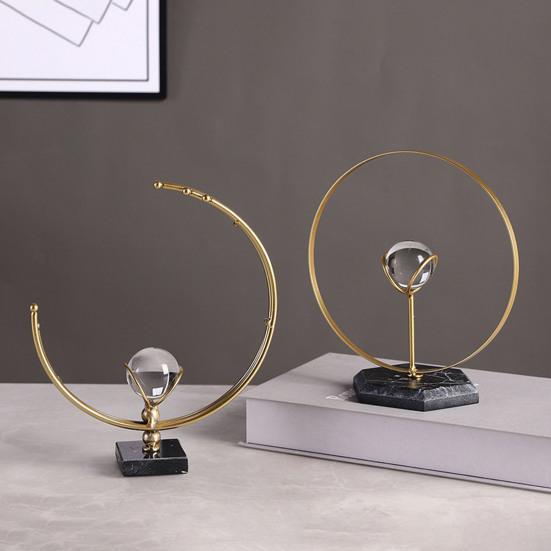 Geometric Iron Frame with Faux Crystal Ball Modern Geometric Tabletop Ornament for Living Room Dining Room Office Table Centerpiece