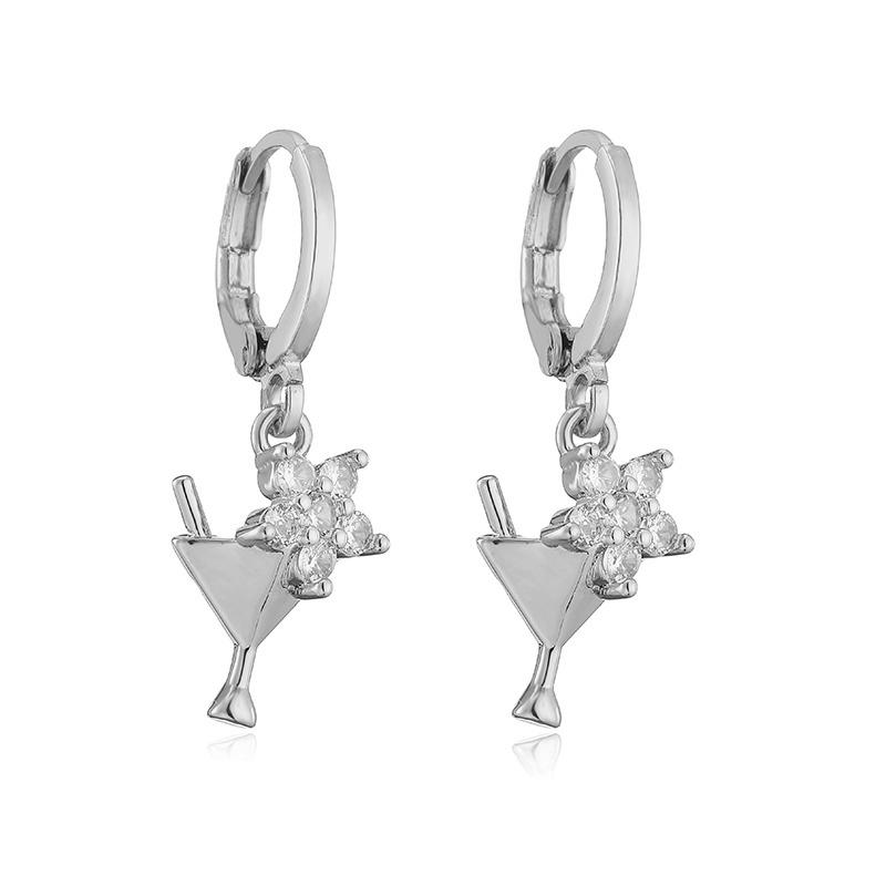 HECHENG, Small Pendant Earrings Shell Flower Sports Sweet and Cute Women's Zircon Party Earrings 1 Pair