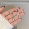 Women Girl' S Gold Rhinestone Bow Tassel Earrings Fashion Exquisite Dainty Light Luxury Sweet Stud Jewelry for Friends Gifts