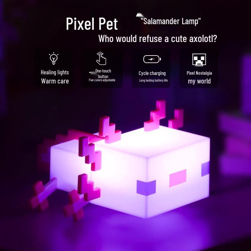 Minecraft Pixel Salamander Night Light - Illuminated Toy Lamp Model