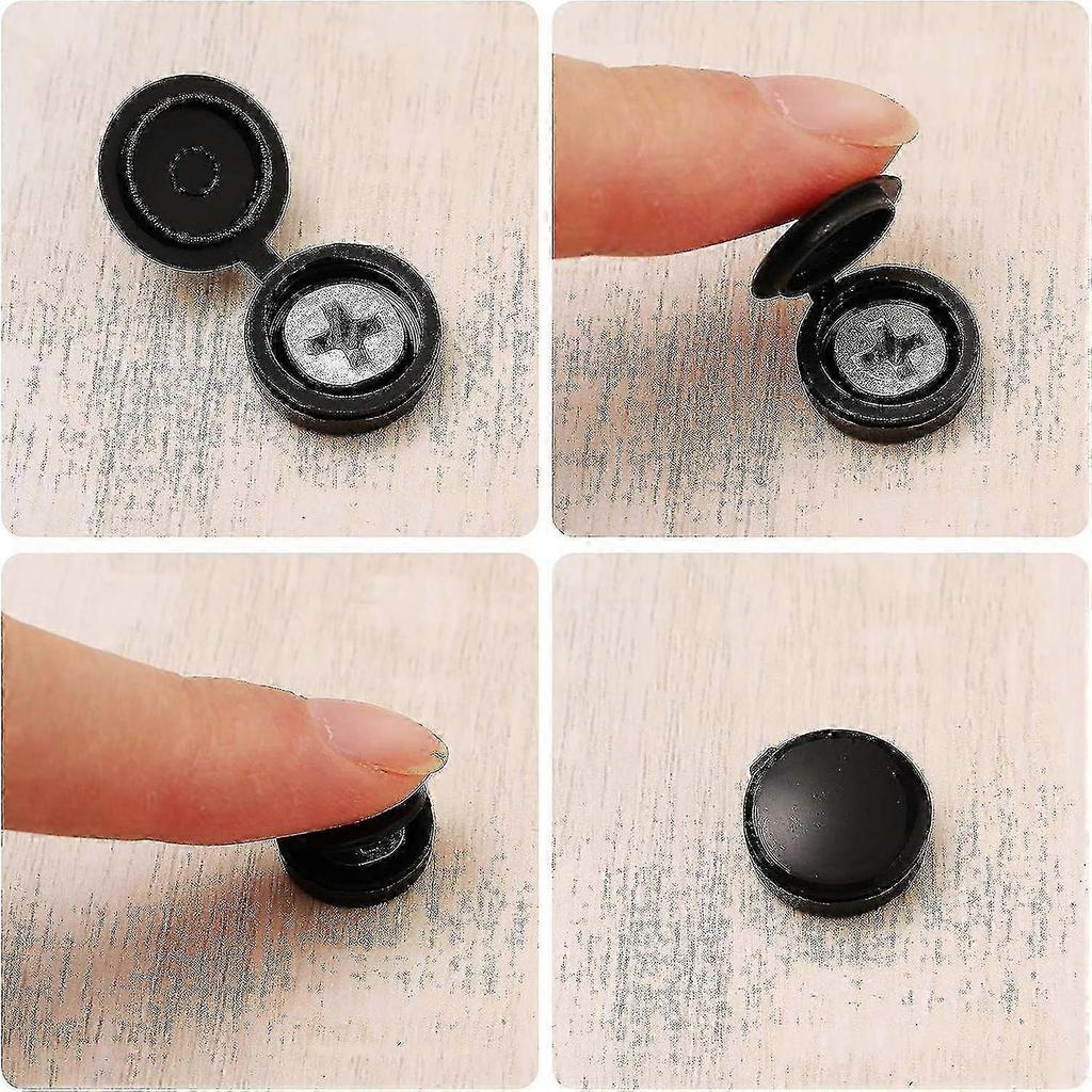 100 Pieces Hinged Screw Cover Caps Plastic Screw Caps Fold Screw Snap Covers Washer Flip Tops (Black,M) - CHUNCC