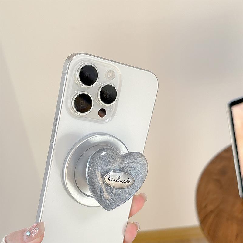 Little Fresh Girl Heart-Shaped Mobile Phone Airbag Bracket Magnetic Glitter Magsafe Ring Desktop Watching Drama Lazy