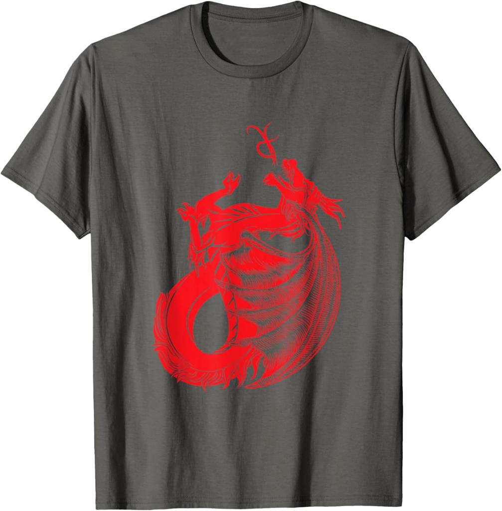 Red Mythical Dragon Graphic Print Cotton Crew Neck TShirt Casual Short Sleeve Tee for Men