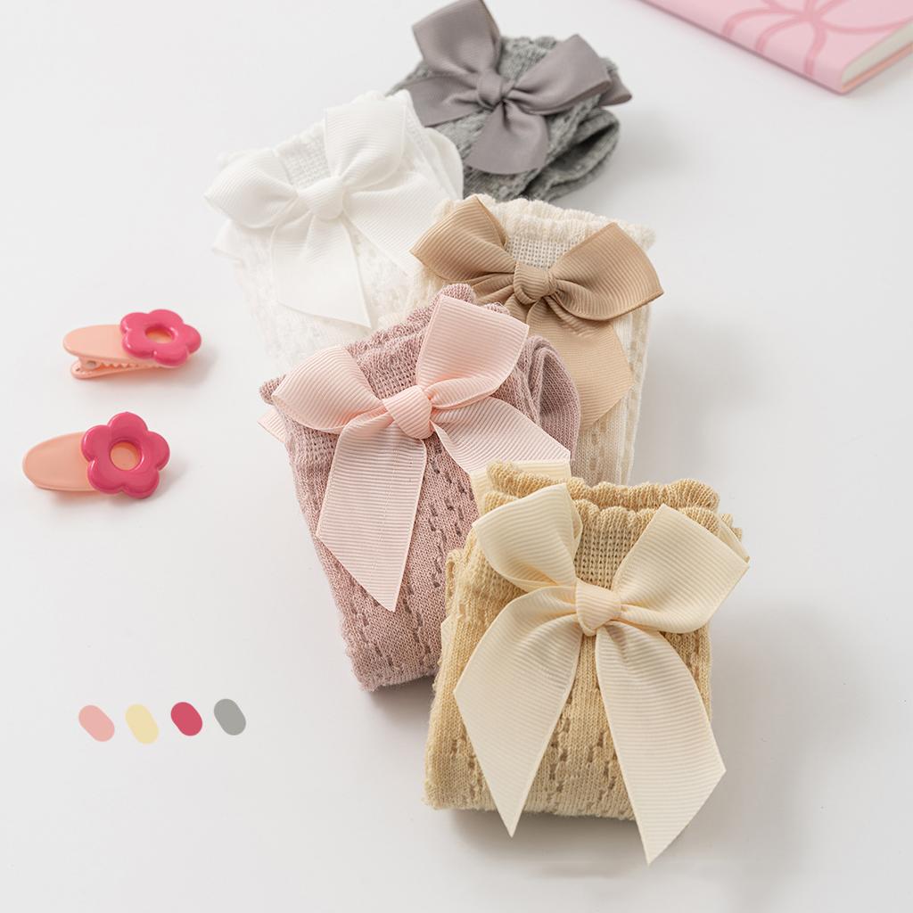 Baby Girl Socks Toddler Kid Girl Bow Cotton Mesh Socks Solid Breathable Infant Newborn Girl Long Tube Socks Stockings 0-3Y Years