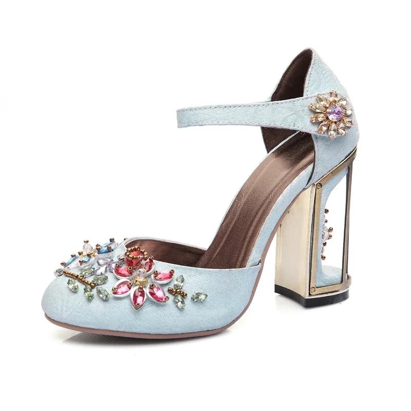 Fashion Summer Retro Floral Pleuche Shoes Women Pumps Luxurious Cutouts Bird Cage High Heels Crystal Female Women Sandal Big Size 34-43