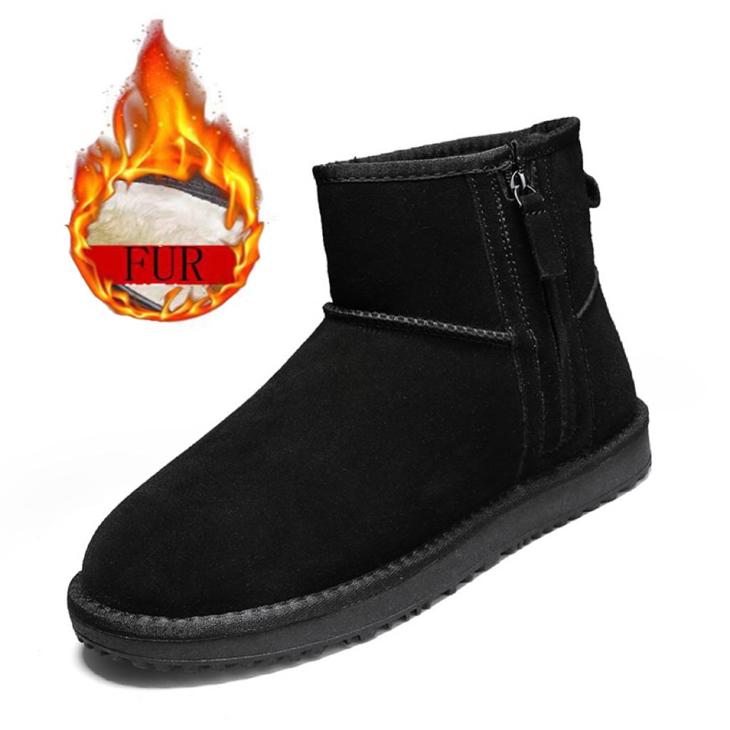 Pánské Nové Klasické Pánské Kotníkové Zimní Sněhule z Pravé Semišové Kůže s Vlněnou Podšívkou z Kožešiny Plyšová Izolace Protiskluzové Odolné Boty