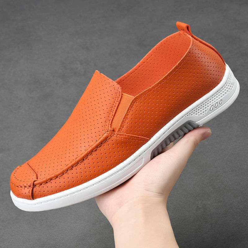 New Summer Hollow Breathable Little White Shoes Men's Casual Leather Shoes Doudou Shoes Non-slip Work Shoes Board Shoes Men's Leather Shoes