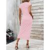 Elegantes Taillenband Gestreiftes Kleid Kurzärmelig Rundhals Schlanke Passform Lässig Sommerkleid Party Bodycon Damen Schnürung Bedruckte Kleidung