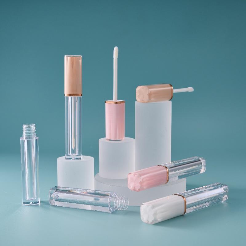 1pcs Empty 4ml Transparent Lipgloss Tubes With Brush Round Cosmetic Lipgloss Tube Clear Lip Balm Refillable Reusable Bottle