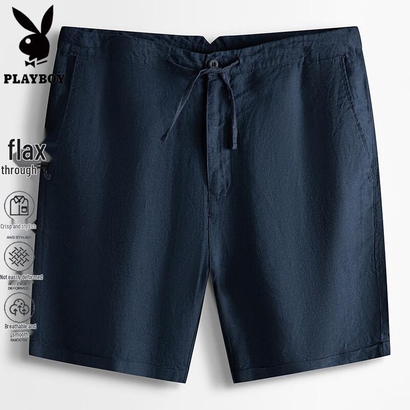 PLAYBOY Men s 100% Linen Casual Drawstring Shorts 2XL