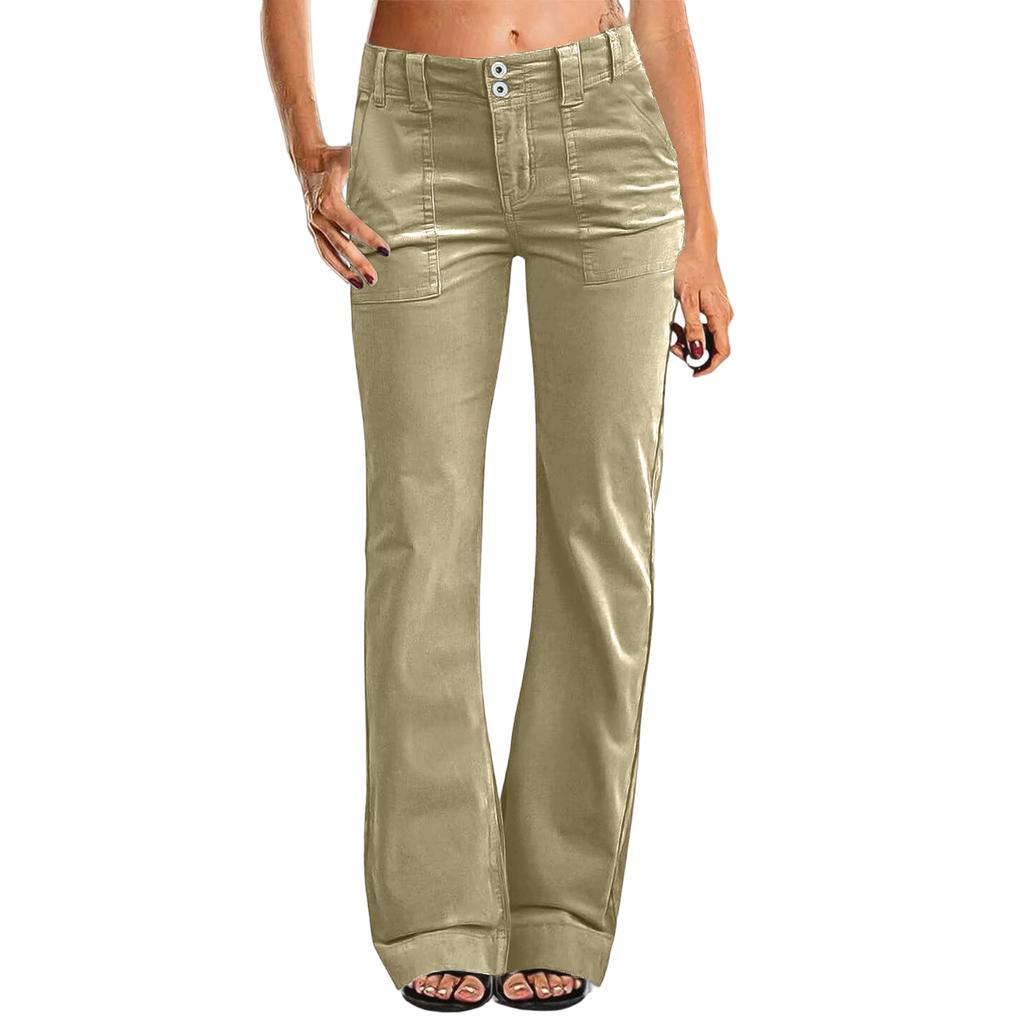 Women's Wide Leg Dress Flare Pants For Women Double Button Mid Waist Pants Trendy Fashion Casual Pants