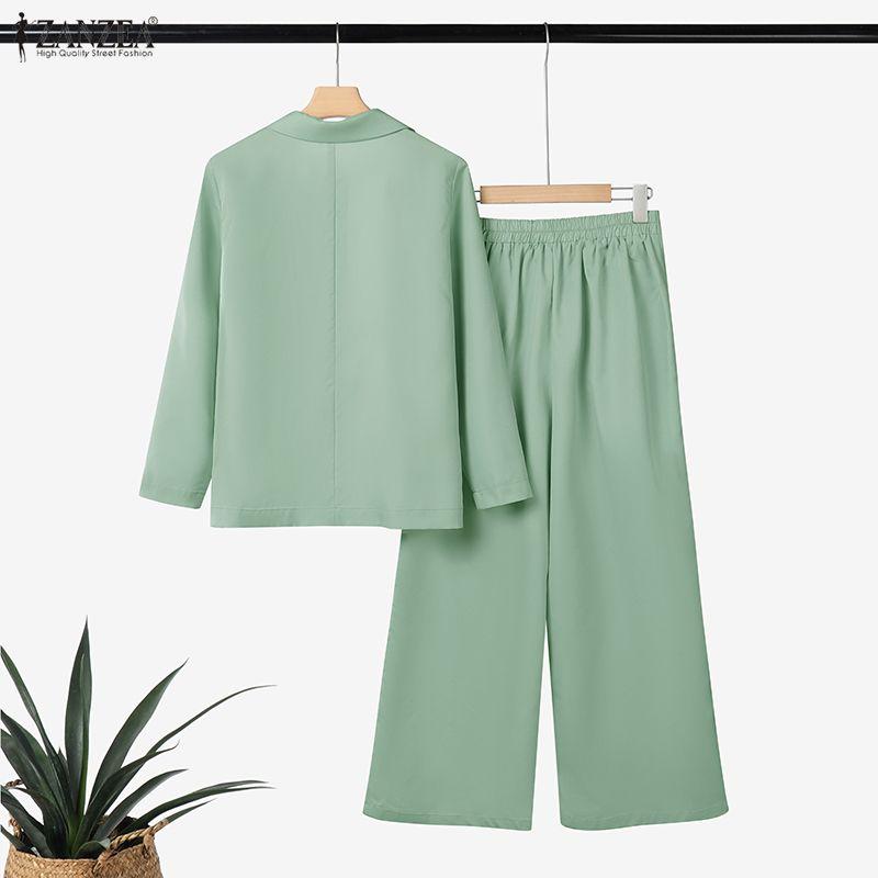 ZANZEA Women Long Sleeve Blazer and Pants Casual Two Piece Suit Sets