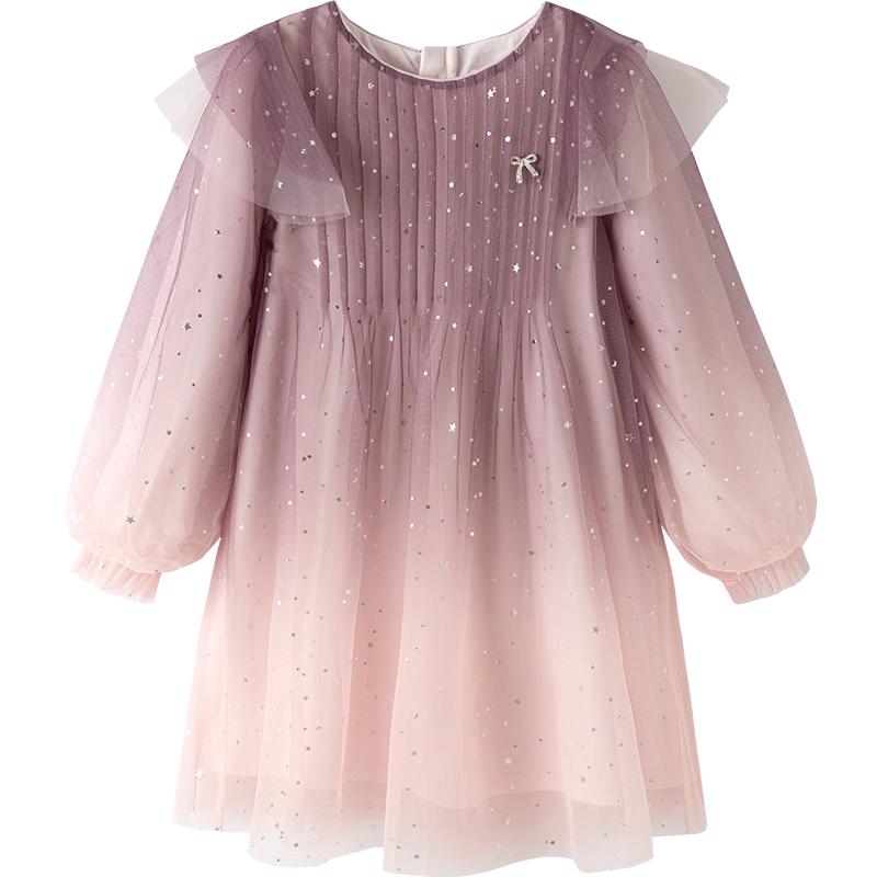 Balabala Girls Purple Floral Mesh Princess Dress 120