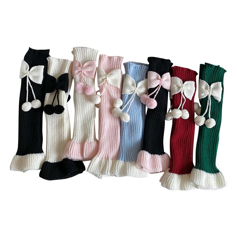 Lolita Socks Bow Lace Hairball Ancola Red Thickened Warm New Year Christmas Pile