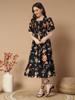 Women Empire Waist Black Midi/Calf Length Dress Gown Kurta Party Wear Top Tunic